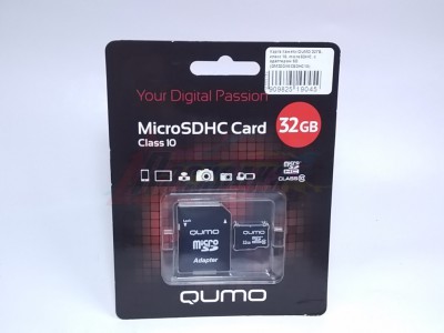 Карта памяти QUMO 32ГБ, класс 10, microSDHC, c адаптером SD (QM32GMICSDHC10) [19045]