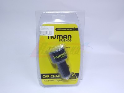 Зарядное устройство автомобильное Human Friends Duplet Black, 2xUSB, подсветка, черный [27609]