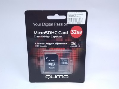 Карта памяти QUMO 32ГБ, класс 10/UHS-I, microSDHC, c адаптером SD (QM32GMICSDHC10U1) [28390]