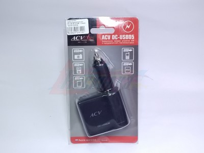 Разветвитель автоприкуривателя ACV DC-USB 05 (2xUSB, 1 гнездо, черный) [23028] [28790]